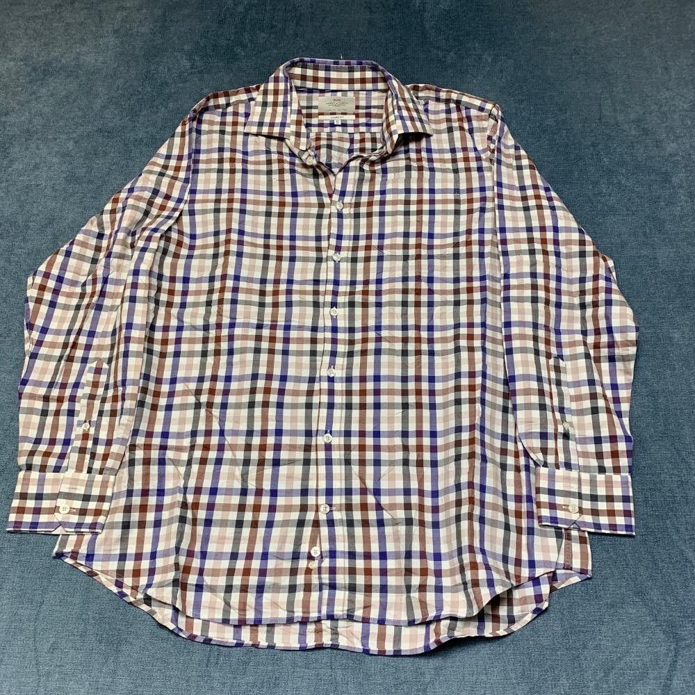 Hawes & Curtis Dress Shirt Mens 17/36 Multicolor Plaid Cotton Classic Fit Formal
